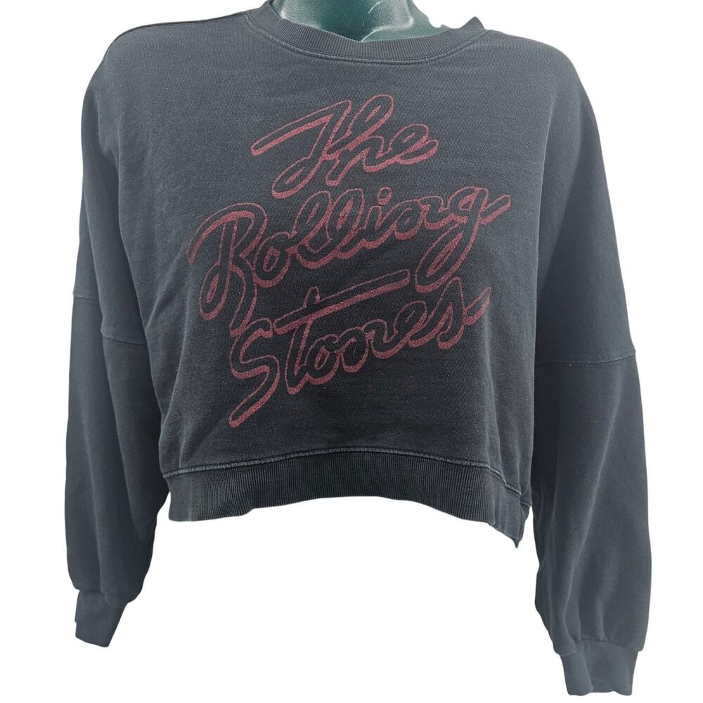 Cotton On The Rolling Stones Black Crop Band Sweatshirt Women's Size XS 3310